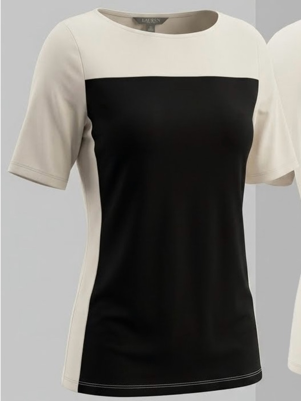 Ralph Lauren Black and Cream Short Sleeve Colorblock Top